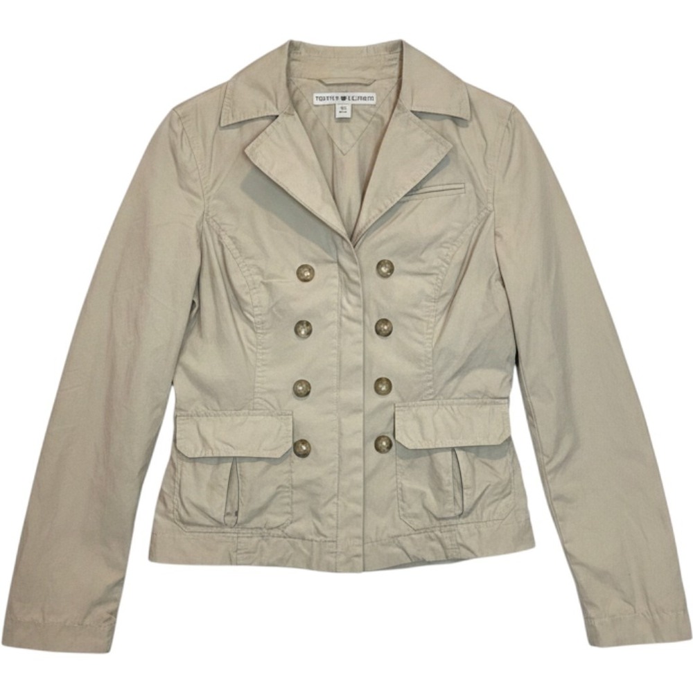 Tommy Hilfiger Khaki Tan Cotton Double Breasted Zipper Jacket Coat Cropped S/P